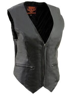 Milwaukee Leather SH1288 Womens Black Leather Deep V Neck Motorcycle Rider Vest